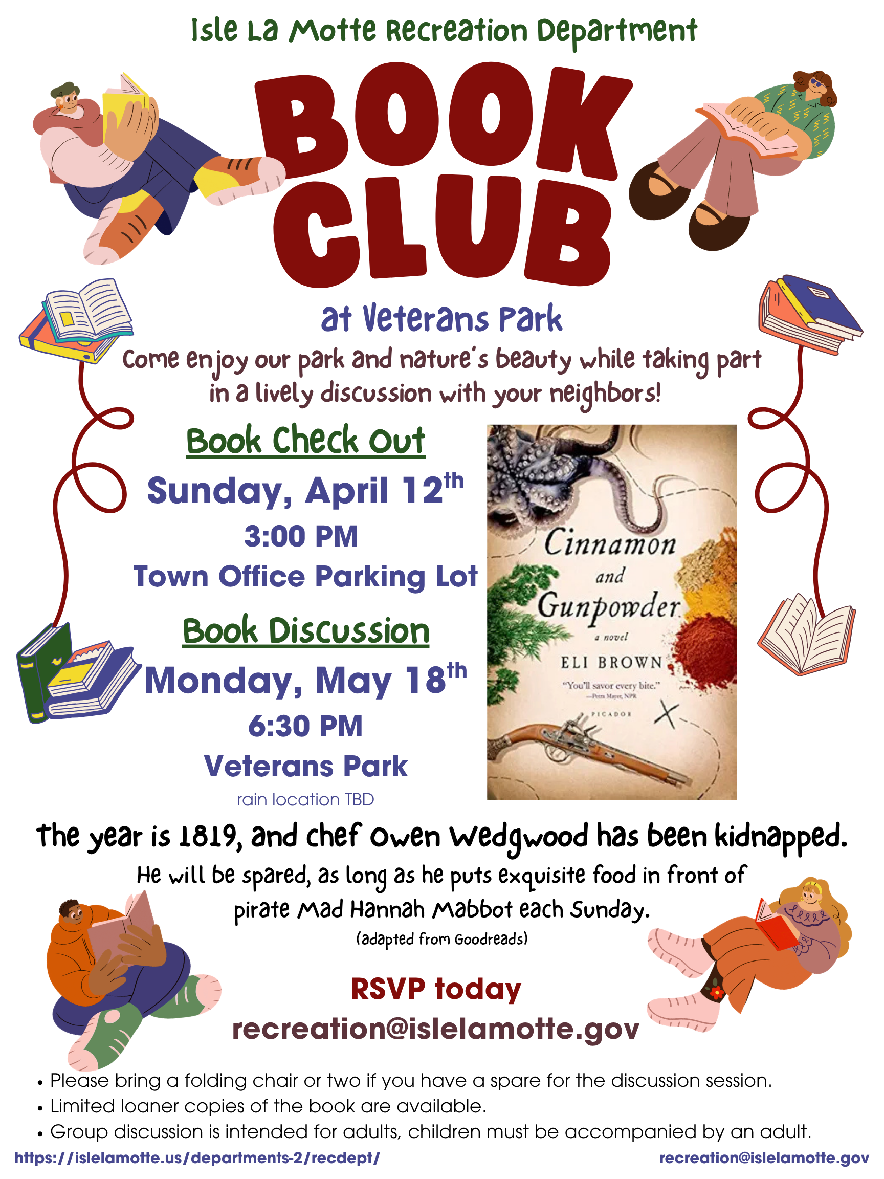 ILM Recreation Department Spring Book Club - book pickup @ Town Office