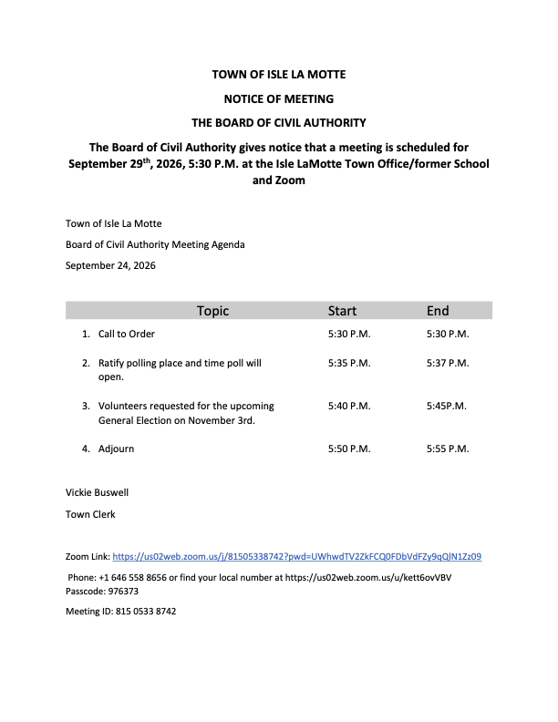 Board of Civil Authority Meeting @ Town Office